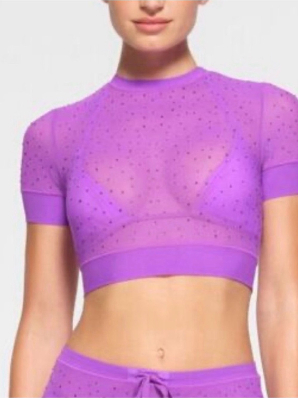 Skims Cropped Purple Rhinestone Embellished Tee
